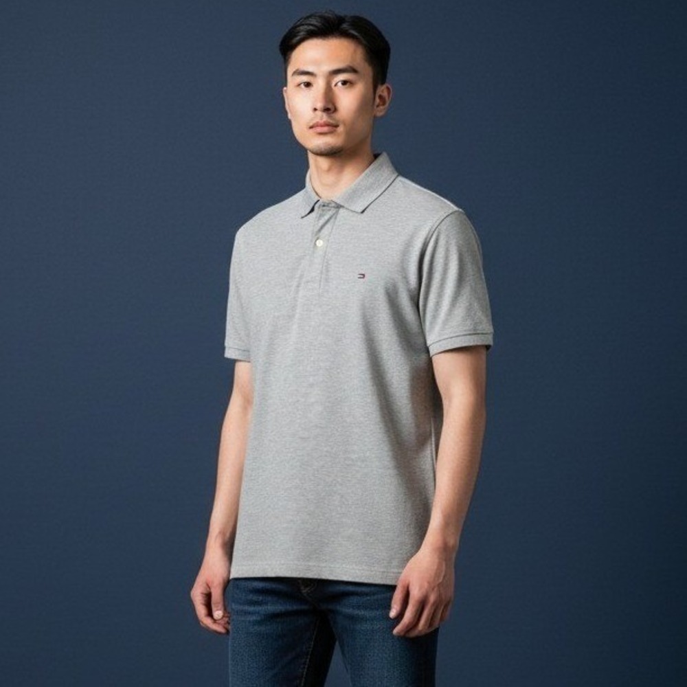 Tommy Hilfiger Mens Regular Fit Polo Shirt Gray Short Sleeve Quick Dry Large NWT